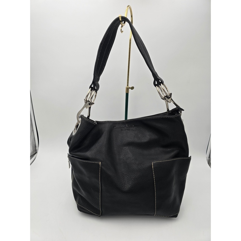Candace Christian Napa Valley Black Pebbled faux Leather Hobo Bag Crossbody
